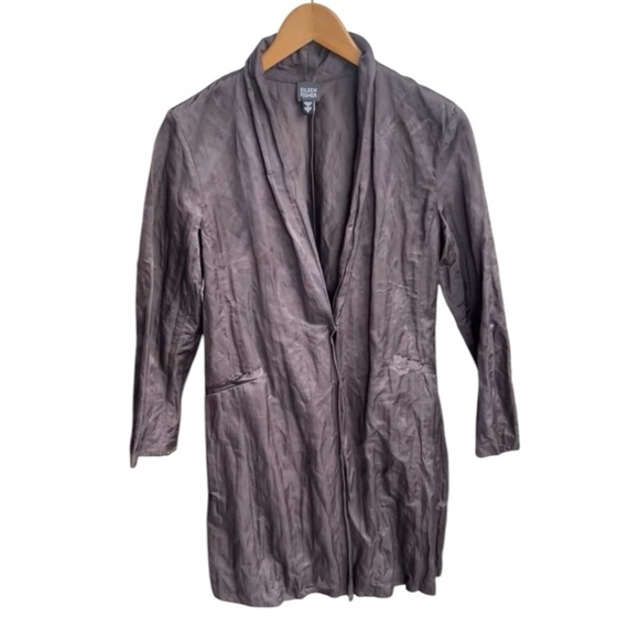 Eileen Fisher Brown Crinkle Satin Jacket 3/4 Duster Jacket women size S - Picture 1 of 13
